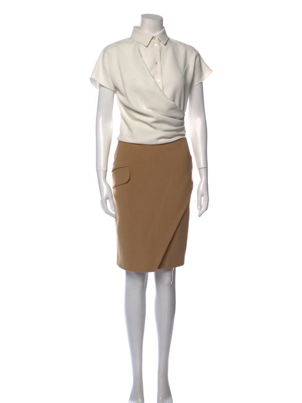 Carven Camel Pencil Skirt with Side Flap Pocket Small